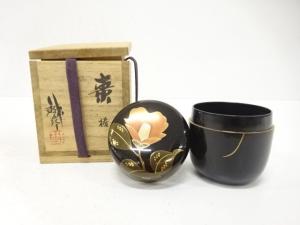 蒔絵師　鈴谷鉄五郎造　漆塗り蒔絵　椿　大棗